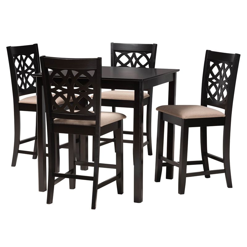 Baxton Studio Abigail Modern Beige Fabric and Dark Brown Finished Wood 5-Piece Pub Set