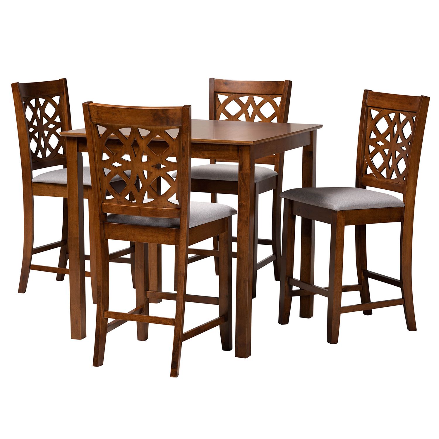 Baxton Studio Abigail Modern Grey Fabric and Walnut Brown Finished Wood 5-Piece Pub Set