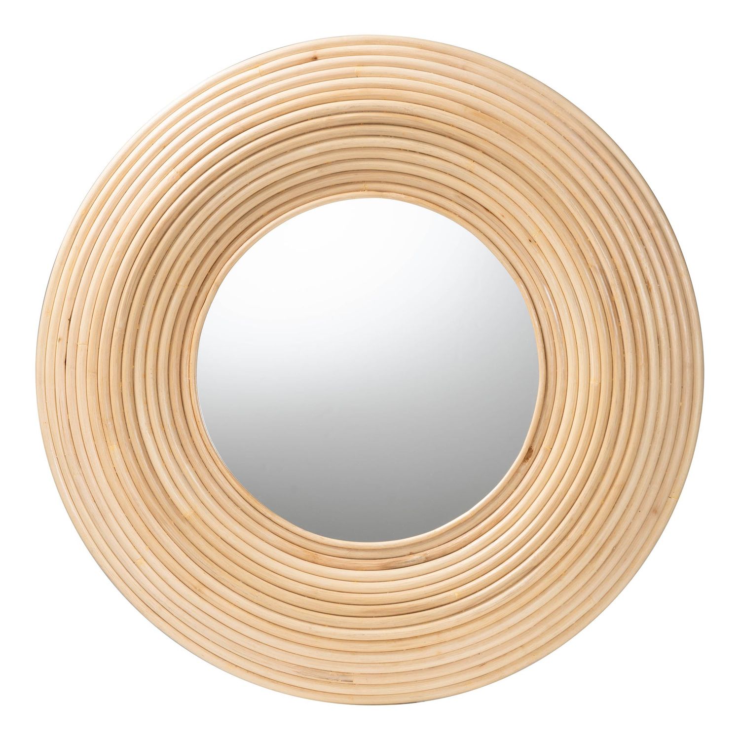 bali & pari Drucilla Modern Bohemian Natural Brown Rattan Round Accent Wall Mirror