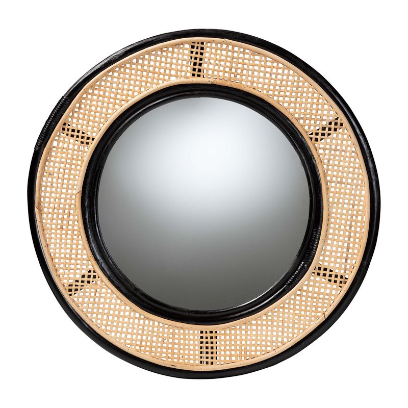 bali & pari Tacita Modern Bohemian Two-Tone Black and Natural Brown Rattan Accent Wall Mirror  Item #: F232-FT31-Rattan-Mirror