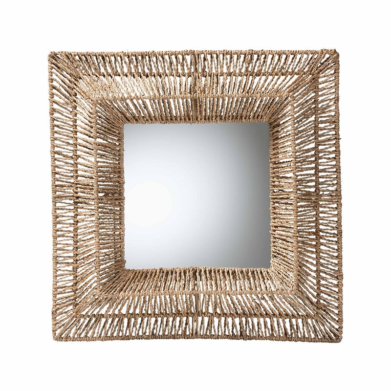 bali & pari Collice Modern Bohemian Metal and Natural Brown Seagrass Accent Wall Mirror