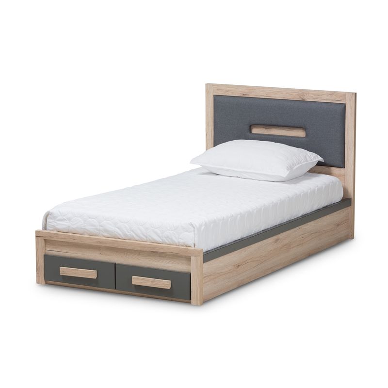 Baxton Studio Pandora Modern and Contemporary Dark Grey and Light Brown Two-Tone 2-Drawer Twin Size Storage Platform Bed -