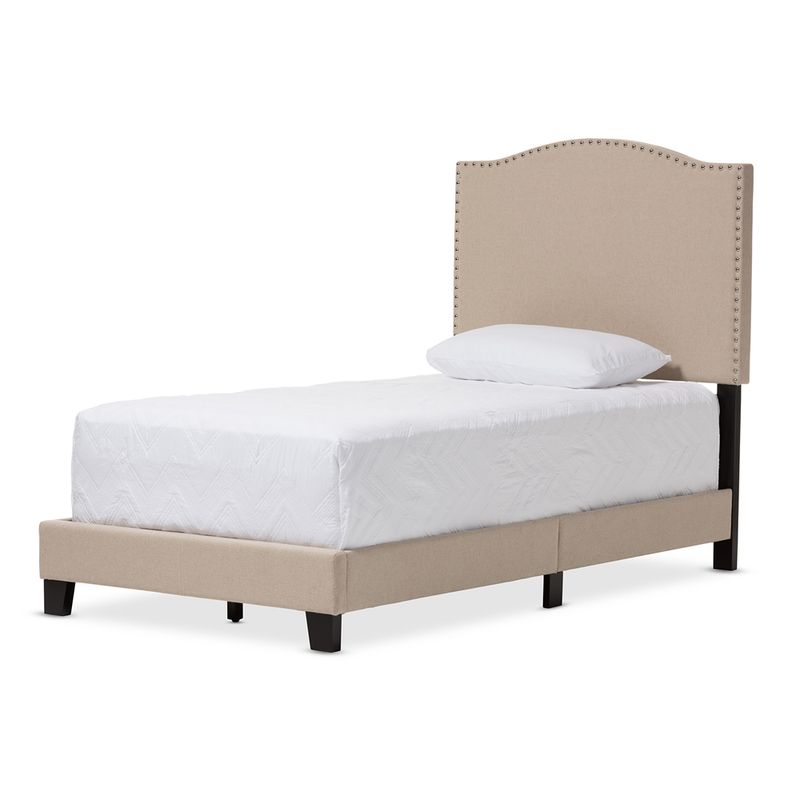 Baxton Studio Benjamin Modern and Contemporary Beige Linen Upholstered Twin Size Arched Bed with Nail Heads -