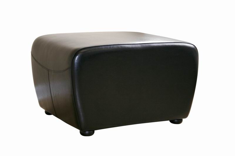 Baxton Studio Black Full Leather Ottoman with Rounded Sides -