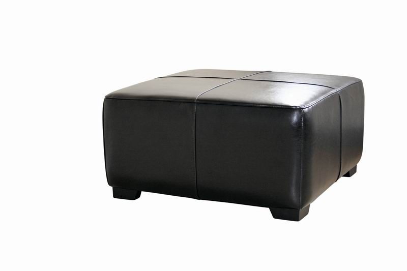 Baxton Studio Black Full Leather Square Ottoman Footstool
