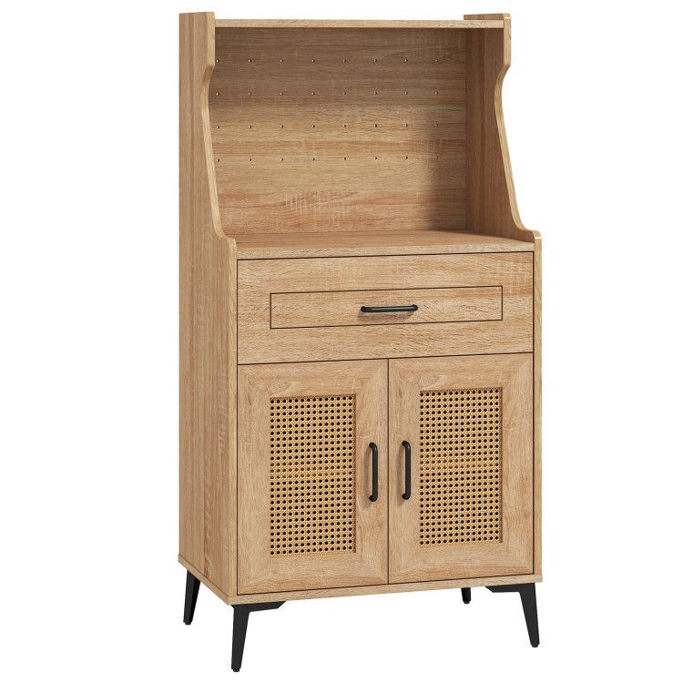 Coffee Bar Cabinet with Pegboard, Storage Drawer and Adjustable Shelf