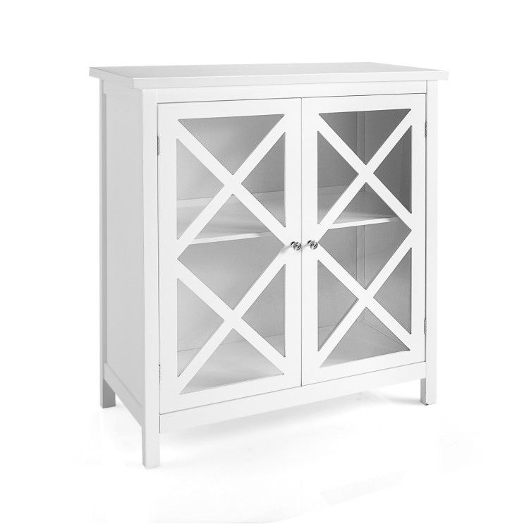 Buffet Cabinet with Tempered Glass Doors & Adjustable Shelves for Kitchen