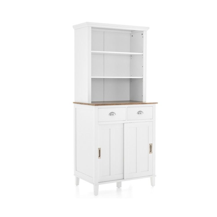 Freestanding Kitchen Pantry with Hutch Sliding Door and Drawer Freestanding Kitchen Pantry with Hutch Sliding Door and Drawer