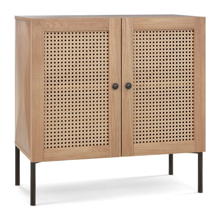 Kitchen Sideboard with 2 Rattan Doors and Adjustable Shelf