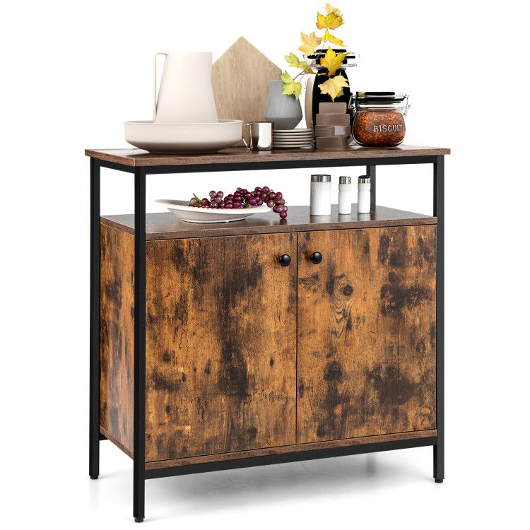 2-Door Buffet Cabinet with Shelves and Cable Management Holes 2-Door Buffet Cabinet with Shelves and Cable Management Holes