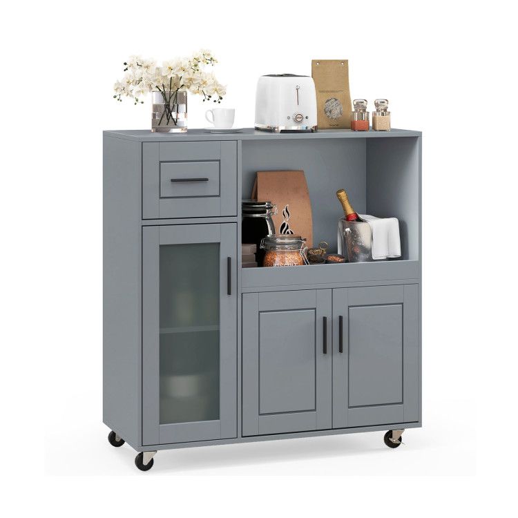 Rolling Kitchen Island with Wheels Drawer and Glass Door Cabinet Rolling Kitchen Island with Wheels Drawer and Glass Door Cabinet