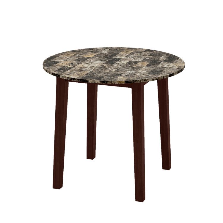 35 Inch Round Dining Table with Rubber Wood Legs and Marble-textured Veneer Tabletop