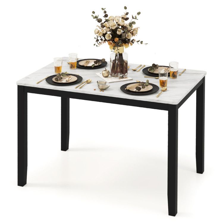 45 Inch Rectangular Mid Century Dining Table with Faux Marble Tabletop for 4 People