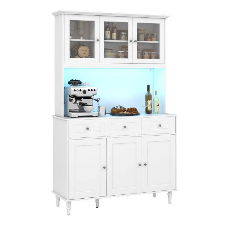77 Inches Kitchen Pantry Storage Cabinet with LED Lights and Power Outlets