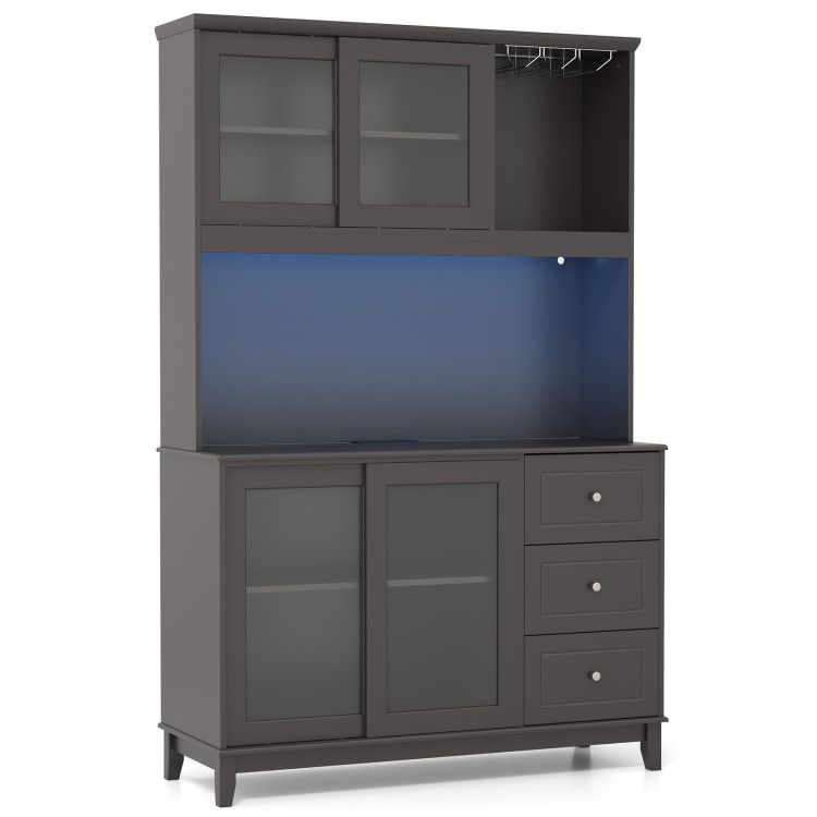 Kitchen Pantry Storage Cabinet Kitchen Hutch with LED lights and Power Outlet
