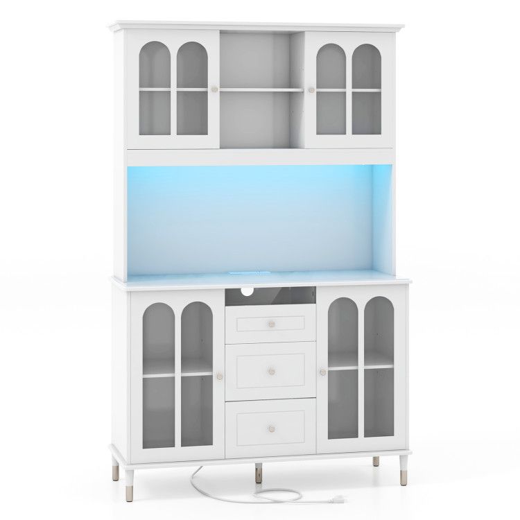 73 Inch Kitchen Pantry Storage Cabinet Freestanding Buffet Cabinet with LED Lights