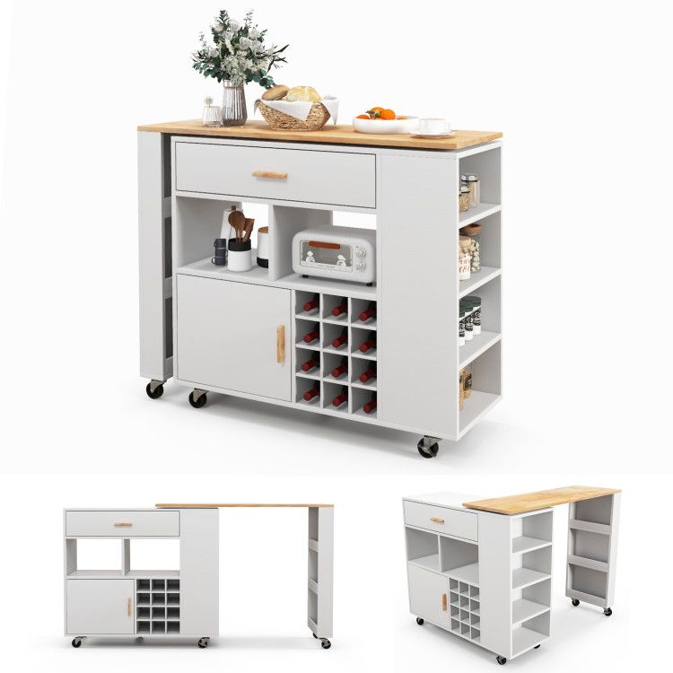 Reversible Folding Kitchen Island Cart with Wine Rack and Spice Rack Reversible Folding Kitchen Island Cart with Wine Rack and Spice Rack
