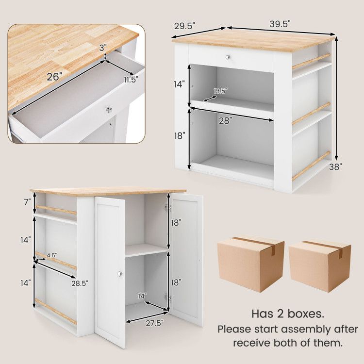 Modern Kitchen Island with Rubber Wood Countertop and Storage Modern Kitchen Island with Rubber Wood Countertop and Storage