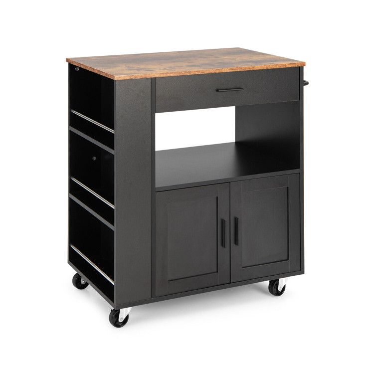 Rolling Kitchen Trolley with 3 Spice Racks Drawer and Open Shelf Rolling Kitchen Trolley with 3 Spice Racks Drawer and Open Shelf