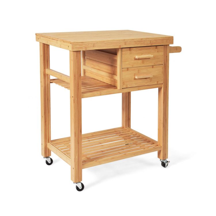 Bamboo Kitchen Trolley Cart with Tower Rack and Drawers Bamboo Kitchen Trolley Cart with Tower Rack and Drawers