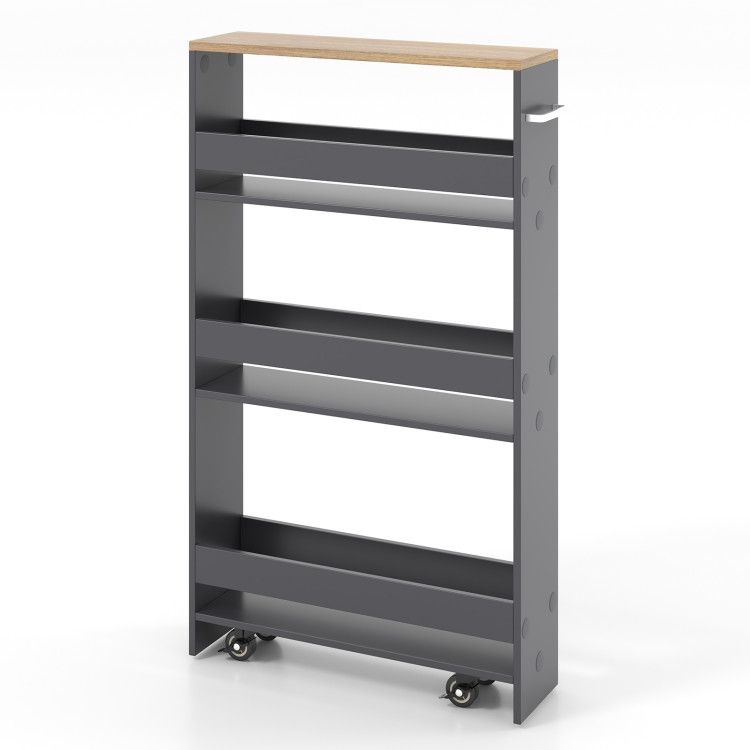 Narrow Mobile Serving Cart with Open Shelves for Kitchen Bathroom Living Room