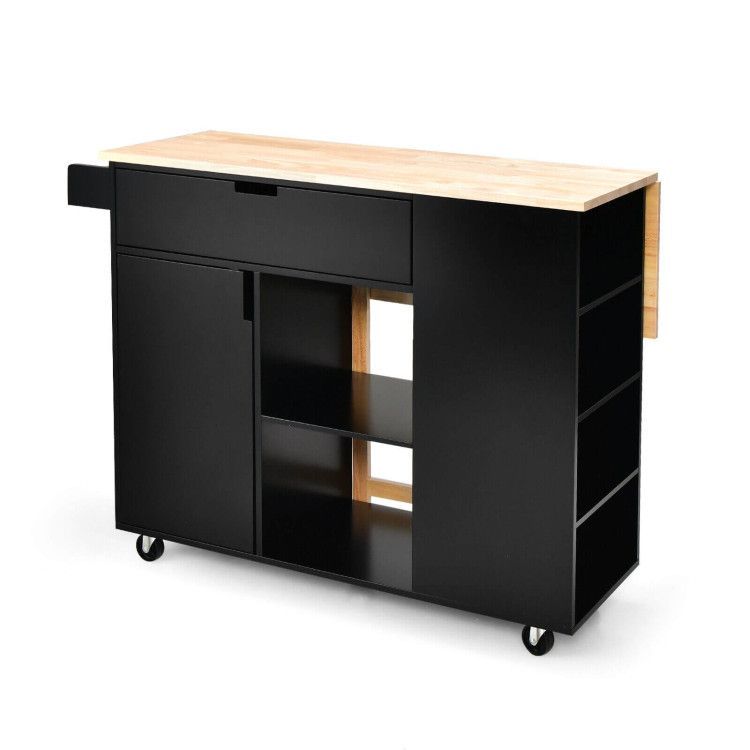 Drop-Leaf Kitchen Island Cart with Rubber Wood Top Drop-Leaf Kitchen Island Cart with Rubber Wood Top