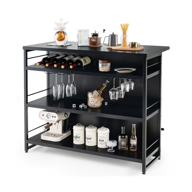 Kitchen Island with 4-Tier Storage Shelf and Long Footrest for Home