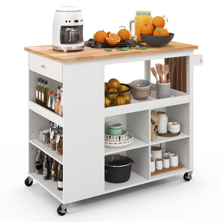 Kitchen Island Trolley Cart on Wheels with Storage Open Shelves and Drawer Kitchen Island Trolley Cart on Wheels with Storage Open Shelves and Drawer