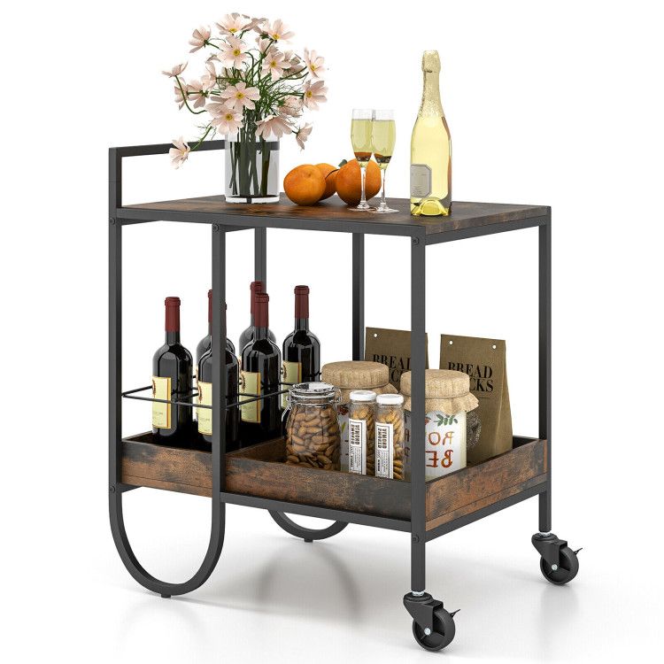 Rolling Buffet Serving Cart with Removable Metal Wire Wine Rack Rolling Buffet Serving Cart with Removable Metal Wire Wine Rack