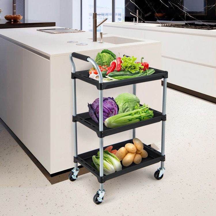 3 Layer Tool Cart with PP Shelves Sponged Handle and Swivel Wheel