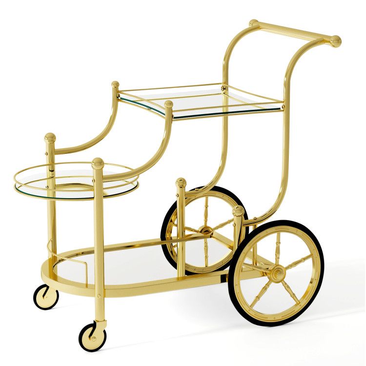 3-Tier Home Bar Serving Cart on Wheels with Mirrored Shelves 3-Tier Home Bar Serving Cart on Wheels with Mirrored Shelves