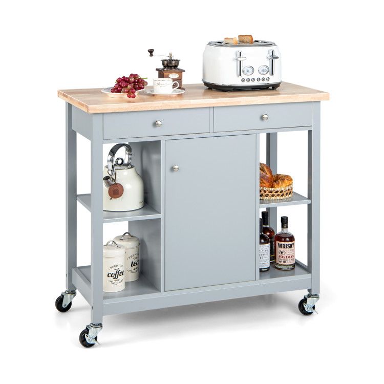 Mobile Kitchen Island Cart with 4 Open Shelves and 2 Drawers Mobile Kitchen Island Cart with 4 Open Shelves and 2 Drawers