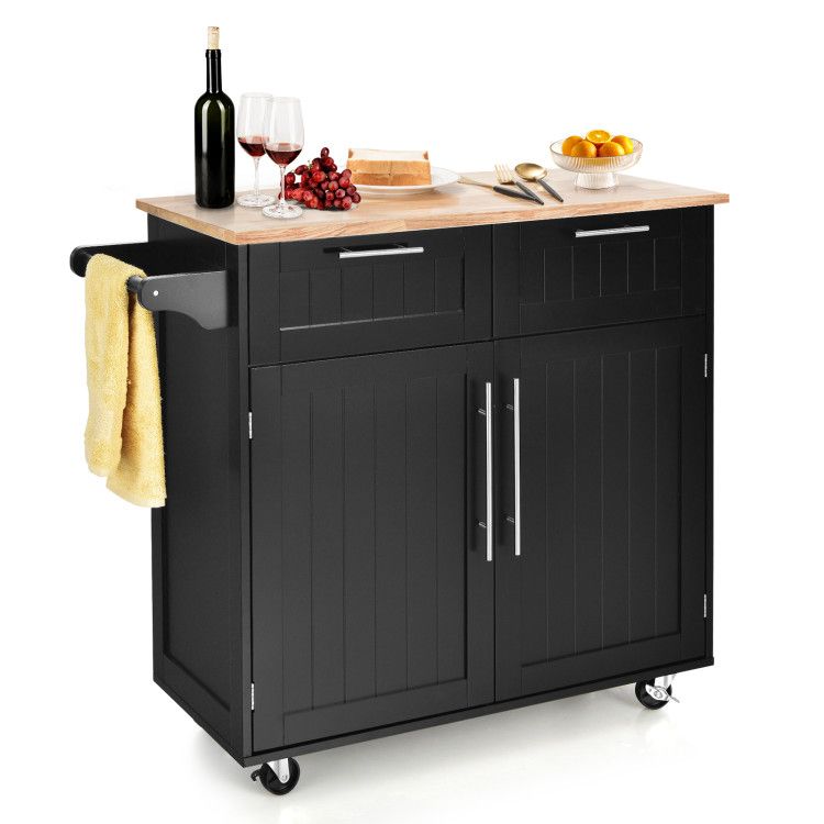Kitchen Island Cart Rolling Storage Trolley with Towel Rack and Drawer