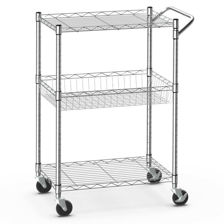 3-Tier Rolling Utility Cart with Handle Bar and Adjustable Shelves 3-Tier Rolling Utility Cart with Handle Bar and Adjustable Shelves