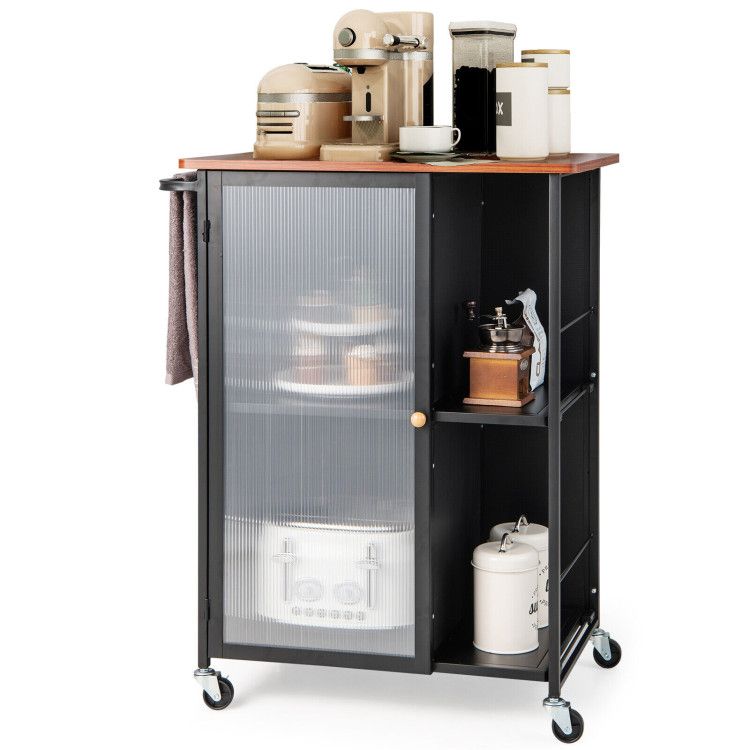 Mobile Serving Cart with Transparent Single Door Cabinet Mobile Serving Cart with Transparent Single Door Cabinet