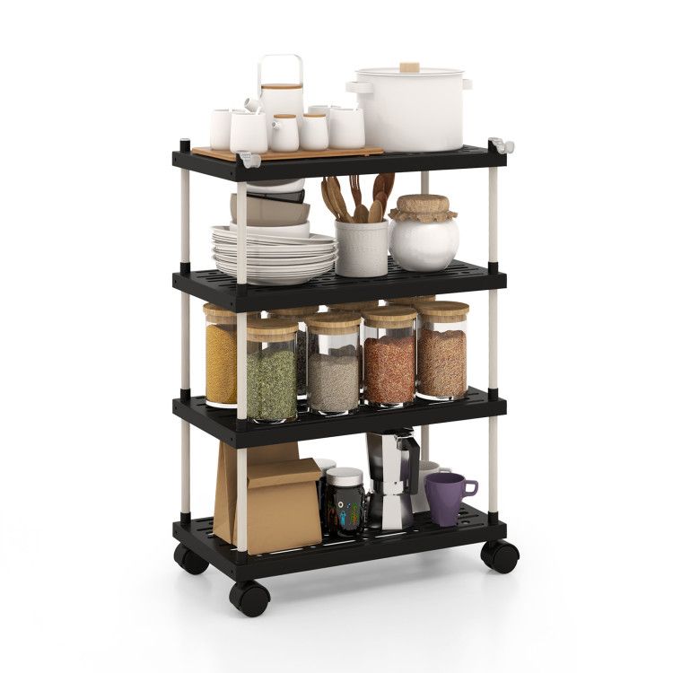 4-Tier Kitchen Slim Storage Cart with Lockable Wheels 4-Tier Kitchen Slim Storage Cart with Lockable Wheels