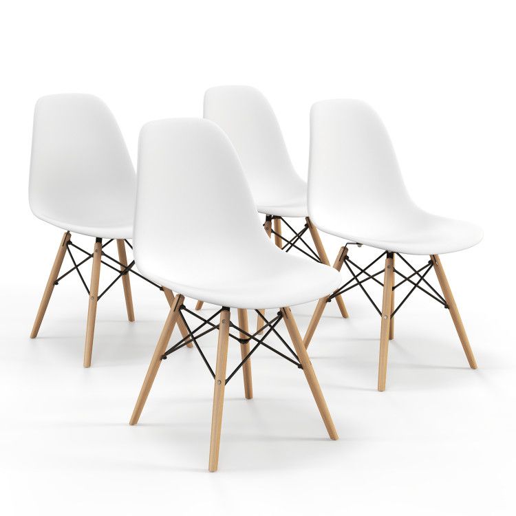 Set of 4 Modern Armless Dining Chairs Plastic Chairs with Wood Legs