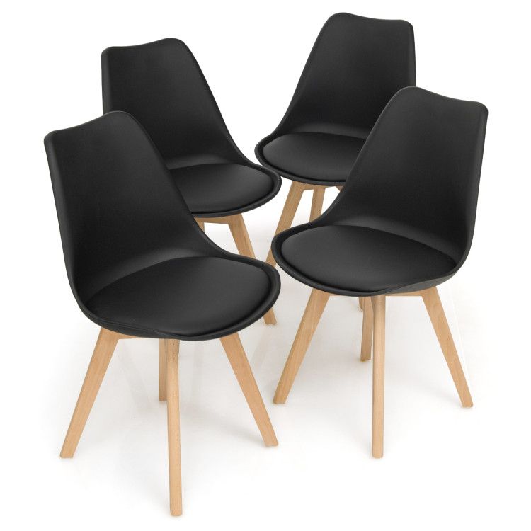 Set of 4 Modern High Backrest Dining Chairs with Wooden Legs Set of 4 Modern High Backrest Dining Chairs with Wooden Legs