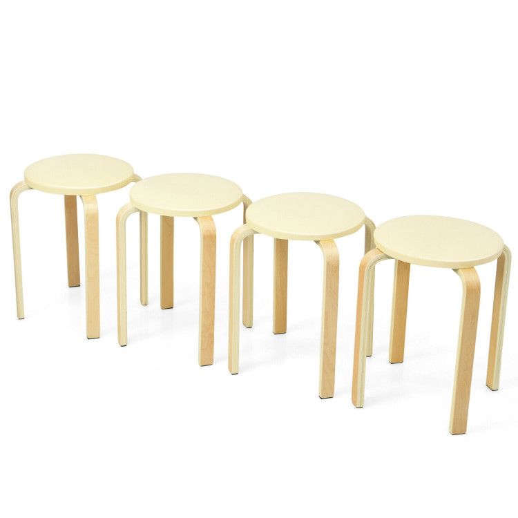 4-Pack Bentwood Stack Stools with PU Leather Round Top 4-Pack Bentwood Stack Stools with PU Leather Round Top