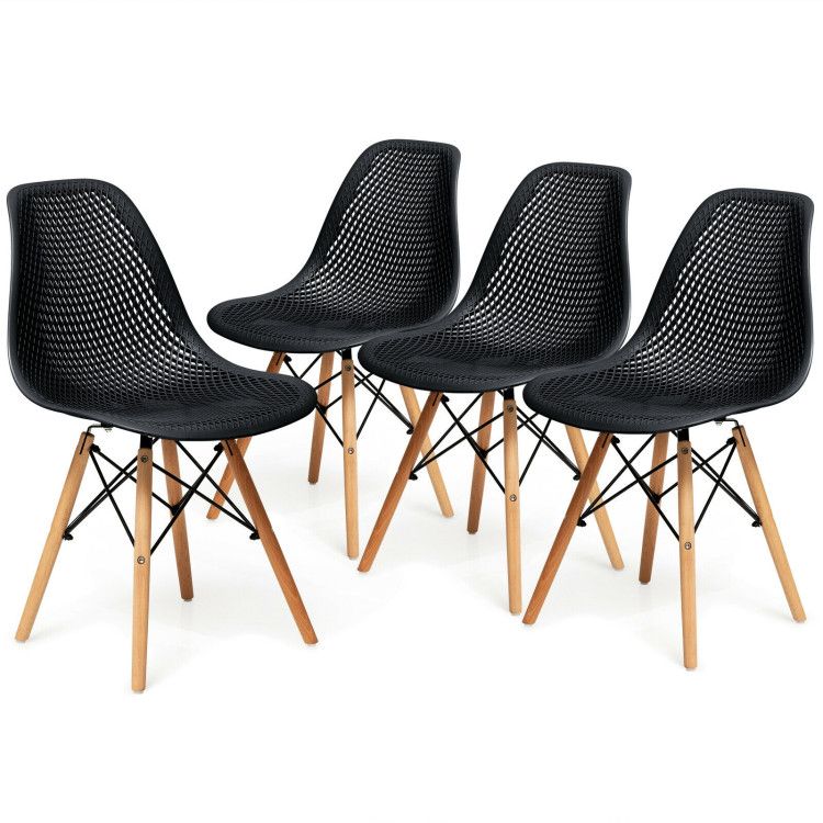 4 Pieces Modern Plastic Hollow Chair Set with Wood Leg 4 Pieces Modern Plastic Hollow Chair Set with Wood Leg
