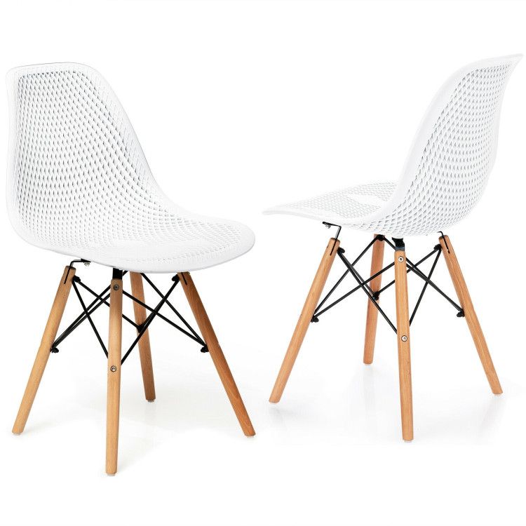 2 Pieces Modern Plastic Hollow Chair Set with Wood Leg 2 Pieces Modern Plastic Hollow Chair Set with Wood Leg