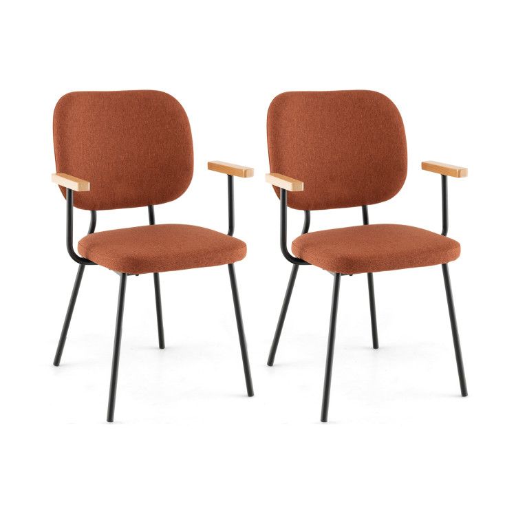Set of 2 Fabric Dining Chairs with Armrest and Curved Backrest Set of 2 Fabric Dining Chairs with Armrest and Curved Backrest