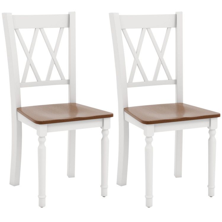 Set of 2/4 Wooden Farmhouse Kitchen Chairs with Rubber Wood Seat