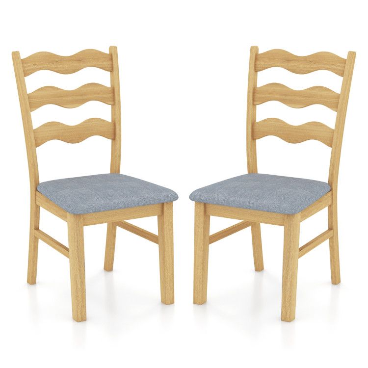 Dining Chair Set of 2 Linen Fabric Upholstered Kitchen Chairs with Padded Seat