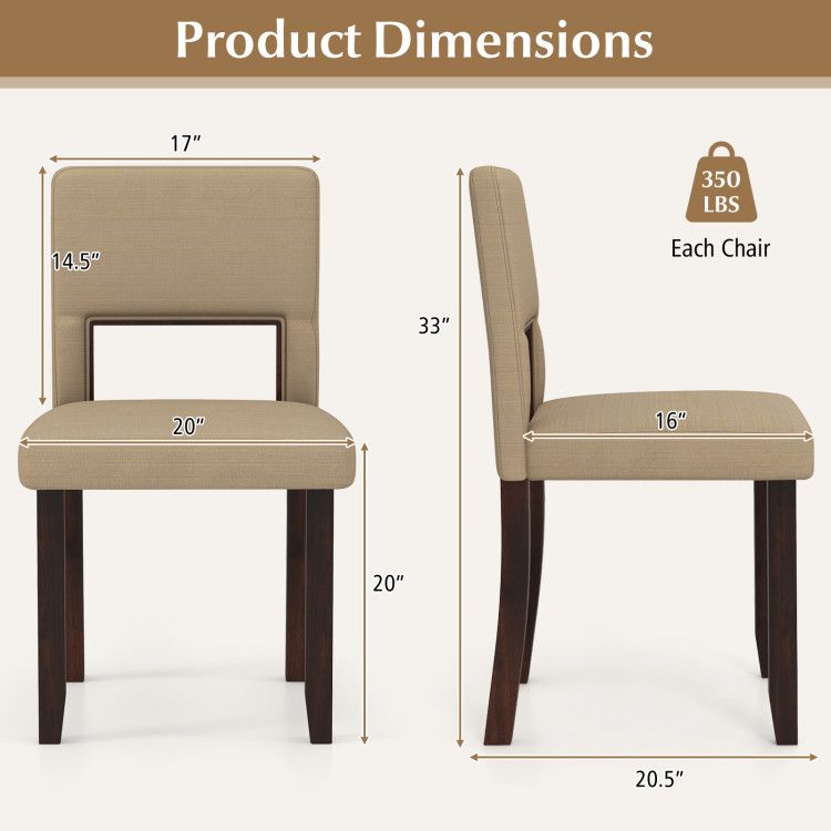 Set of 2 Wooden Dining Chair with Acacia Wood Frame Padded Seat and Back