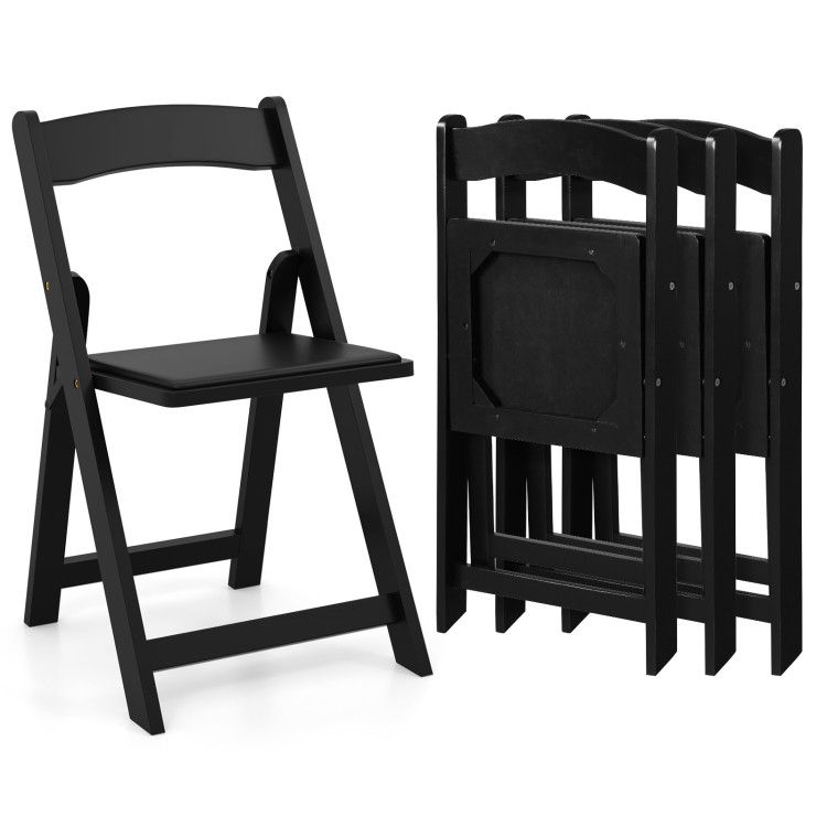 Set of 4 Dining Chairs Foldable Kitchen Chair with Rubber Wood Legs and Padded Seat