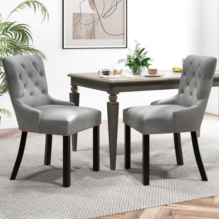 Upholstered Dining Chairs Set of 2 Tufted Wingback Chairs with Rubber Wood Legs