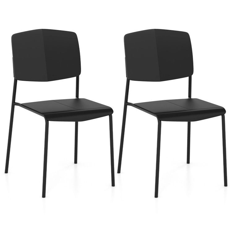 Modern Plastic Dining Chair Set of 2 with Metal Legs and Curved Back
