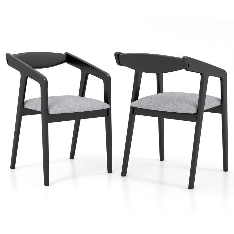 Wooden Dining Chair Set of 2 with Rubber Wood Frame, Armrests and Padded Cushion