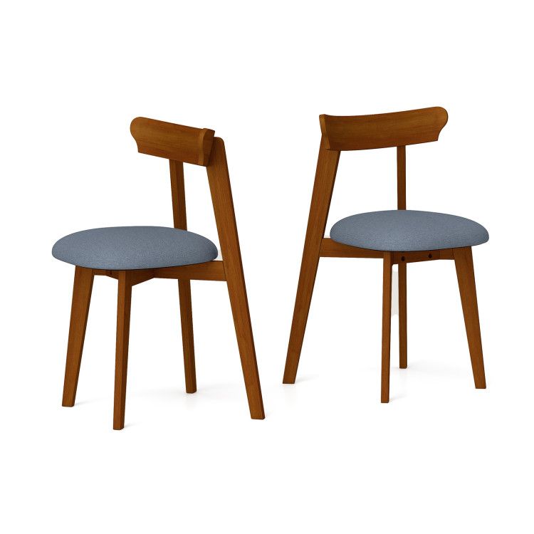 Set of 2 Mid-Century Modern Kitchen Chairs with Rubber Wood Frame and Padded Seat